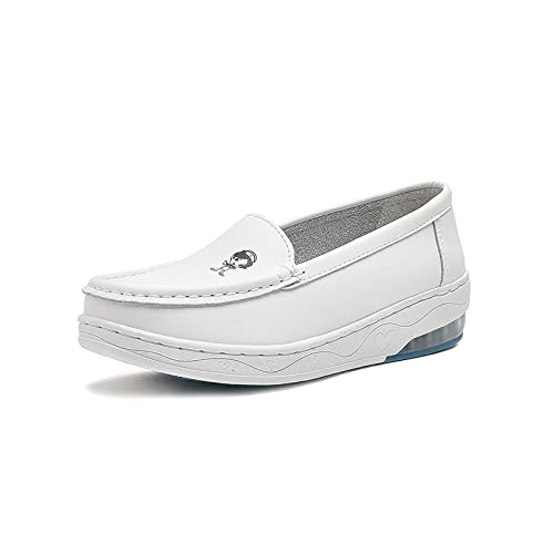 Krankenschwester Schuhe Frauen, Lightweight Slip Resistant Arch Support Healthcare Professional Krankenpflege Arbeit Schuhe Mit Krankenschwester-Muster (Color : White, Size : 38 EU) von Yytcsjz