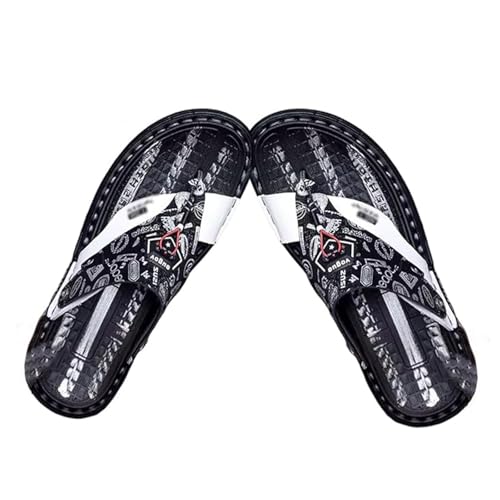 Modische Herren-Fußgewölbestütze Mit Rutschfester Orthopädischer Sohle Und Flacher Ballenzehen-Sandale, Freizeit-Flip-Flops Mit Verstellbarer Weicher PU-Zehenkappe(Black White,39 EU) von Yytcsjz