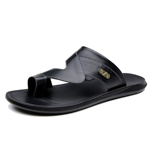 Modische Herren-Sandalen Mit Rutschfester Sohle Und Korrekturfunktion Leder-Sandalen Für Ballenzehen, Atmungsaktive Weiche Strapazierfähige Sommer-Flip-Flops, Bei Plantarfasziitis(Black,38 EU) von Yytcsjz