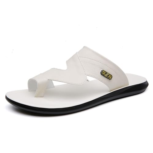 Modische Herren-Sandalen Mit Rutschfester Sohle Und Korrekturfunktion Leder-Sandalen Für Ballenzehen, Atmungsaktive Weiche Strapazierfähige Sommer-Flip-Flops, Bei Plantarfasziitis(White,45 EU) von Yytcsjz