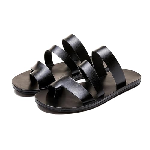 Orthopädische Herren-Sandalen Zur Korrektur Von Ballenzehen, Sommer-Slipper Mit Offener Zehenpartie rutschfest Atmungsaktiv Orthopädische Hausschuhe, Weiche Stylische PU Fußkorrektur(Black,44 EU) von Yytcsjz