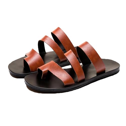 Orthopädische Herren-Sandalen Zur Korrektur Von Ballenzehen, Sommer-Slipper Mit Offener Zehenpartie rutschfest Atmungsaktiv Orthopädische Hausschuhe, Weiche Stylische PU Fußkorrektur(Khaki,43 EU) von Yytcsjz