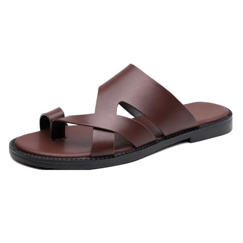Orthopädische Sandalen Für Herren, Herren-Sommer-Sandalen Aus Leder Zum Hineinschlüpfen Mit Geteilter Zehenpartie Und Ballenzehen-Korrektur, Stylische Wasserdichte Outdoor-Flip-Flops(Dark brown,43 EU) von Yytcsjz