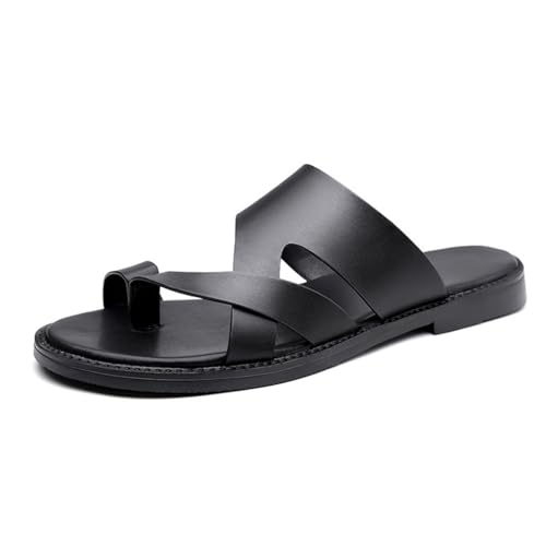 Orthopädische Sandalen Für Herren, Herren-Sommer-Sandalen Aus Leder Zum Hineinschlüpfen Mit Geteilter Zehenpartie Und Ballenzehen-Korrektur, Stylische wasserdichte Outdoor-Flip-Flops(Black,38 EU) von Yytcsjz