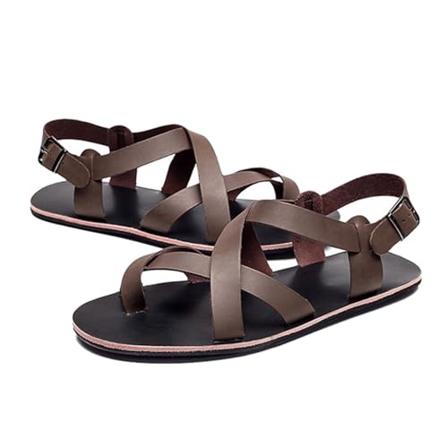 Orthopädische Strandsandalen Für Herren, Bequeme Sommersandalen Für Herren Zur Korrektur Von Ballenzehen Mit Verstellbarem Metallschnallenriemen, Atmungsaktive Leder-Flip-Flops Schienen(Brown,44 EU) von Yytcsjz
