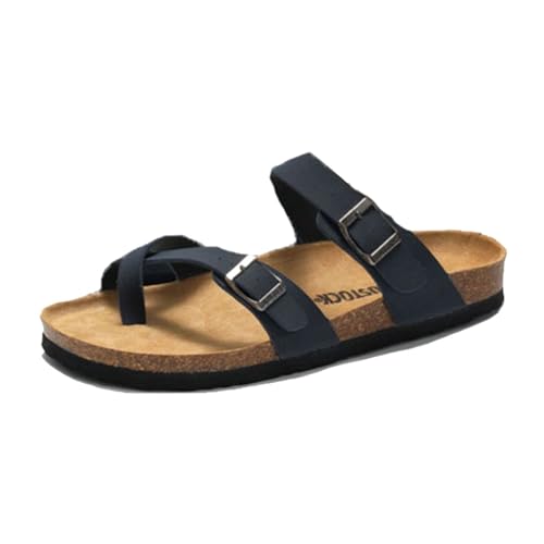 Outdoor-Sandalen Für Herren, Atmungsaktive Sommer-Sandalen Für Herren Zur Linderung Von Ballenzehen Mit Verstellbarem Metallschnallenriemen, Stylische Orthopädische Flops PU-Zehenkappe(Blue,45 EU) von Yytcsjz