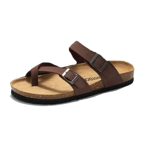 Outdoor-Sandalen Für Herren, Atmungsaktive Sommer-Sandalen Für Herren Zur Linderung Von Ballenzehen Mit Verstellbarem Metallschnallenriemen, Stylische Orthopädische Flops PU-Zehenkappe(Brown,37 EU) von Yytcsjz