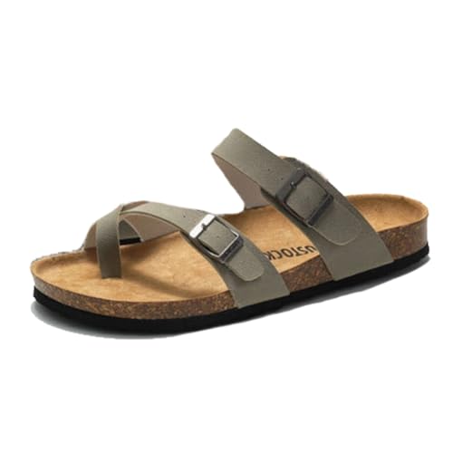 Outdoor-Sandalen Für Herren, Atmungsaktive Sommer-Sandalen Für Herren Zur Linderung Von Ballenzehen Mit Verstellbarem Metallschnallenriemen, Stylische Orthopädische Flops PU-Zehenkappe(Gris,40 EU) von Yytcsjz