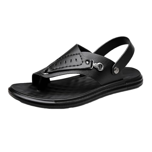 Sandalen Gegen Plantarfasziitis, Verstellbare Herren-Strandsandalen Aus Leder Mit Offener Zehenpartie Und Fußgewölbeunterstützung Zur Ballenzehen-Behandlung, rutschfeste Korrektur Flops(Black,42 EU) von Yytcsjz