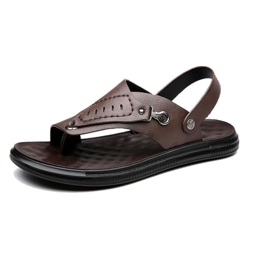 Sandalen Gegen Plantarfasziitis, Verstellbare Herren-Strandsandalen Aus Leder Mit Offener Zehenpartie Und Fußgewölbeunterstützung Zur Ballenzehen-Behandlung, rutschfeste Korrektur Flops(Brown,38 EU) von Yytcsjz