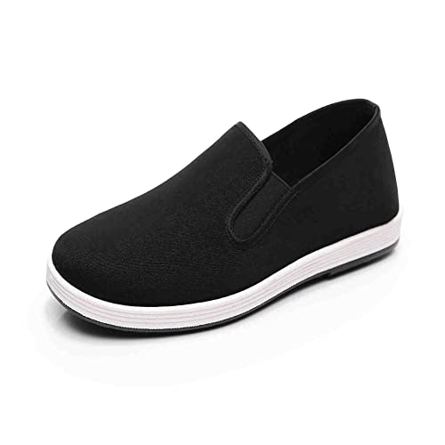 Unisex Flat Old Beijing Cloth Kung Fu Schuhe, Chinesische traditionelle Kampfkünste Gummisohle flache Slip-on-Männer schwarze Tai Chi-Schuhe, für lässige Sport-Segeltuchschuhe ( Color : Black , Size : von Yytcsjz