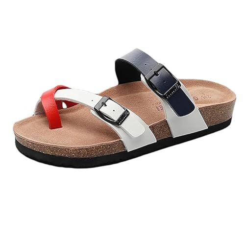 Yytcsjz Herren-Sandalen Aus Kork Mit Fußbett Und Fußgewölbeunterstützung Gegen Ballenzehen, Orthopädische Hausschuhe Im Vintage-Stil Mit Offener Spitze Verstellbarer Metallschnalle(White Black,40 EU) von Yytcsjz
