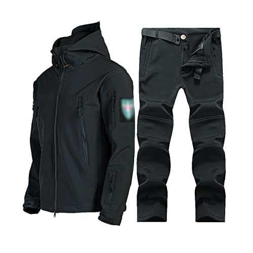 Yytcsjz Skianzüge für Herren, Mens Winter Outdoor Sport Plüsch und Dicken Ski Anzüge Set, Wasserdichte winddichte 2-teilige Skianzüge Set, für Schneesport, Winterskisport (Color : Black, Size : S) von Yytcsjz