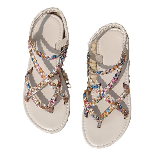 Yytcsjz Sommersandalen für Damen im Boho-Stil, Strandschuhe für Damensandalen, mit Fußgewölbeunterstützung zur Schmerzlinderung bei Ballenzehen-Symptomen(White,37 EU) von Yytcsjz