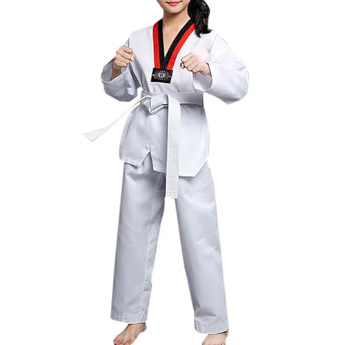 Yyyuluo Erwachsene Taekwondo-Anzug Kinder V-Ausschnitt Kampfsport Uniform Schüler Aikido Judo-Sets Kung Fu Trainingskleidung Langärmelig Baumwolle Karate Anzug, Weiß 140cm von Yyyuluo