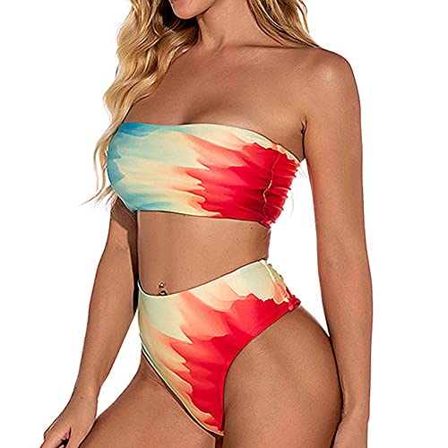 Yyyuluo Frauen Trägerlos Bandeau Bikinis Set - Damen Zwei Stück Badeanzüge Hoch Taille Schwimmen Kostüme von Yyyuluo