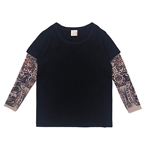 Yyyuluo T-Shirts Tattoo-Ärmel Kind - Kinder Langarm Oberteile Mesh Tattoos Druck Kleidung Baby T-Shirt Jungen Rundkragen Oberteil Lässig Outfit Hip Hop Tops Schwarz 12-18 Monate von Yyyuluo