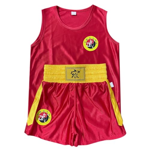Yyyuluo Unisex Kinder Boxen Uniform Set Erwachsene Muay Thai Sanda Wettkampfkleidung Leistung Kampfanzug Kampfsport Counter Kleidung Kurze Hosen Schnell Trocknende Weste Oberteile, Rot 110cm von Yyyuluo