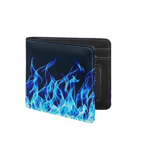 Yzaoxia Herren-Geldbörse für Ausweis, Kreditkartenetui, mit Bargeldfach, schlanke Brieftaschen, Reisetasche, RFID-blockierend, Ledergeldbörse mit Ausweisfenster, Blue Fire von Yzaoxia