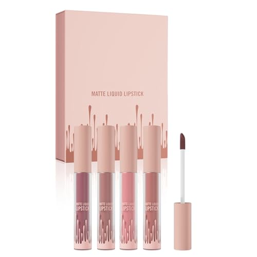 4-teiliges Mattflüssiges Lippenstift Set Wasserdicht Feuchtigkeitsspendend Lipgloss Dauerhafte Lippentönungen Make Up Zubehör Für Frauen Und Mädchen von Yzdysg