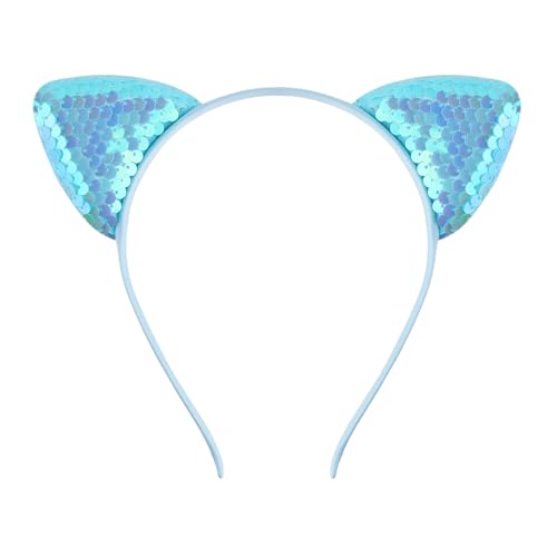 Yzdysg Mode Katzenohr Stirnband Mit Blauen Pailletten Für Frauen Und Mädchen Kostüm Kopfbedeckungen Für Partys Und Cosplay von Yzdysg