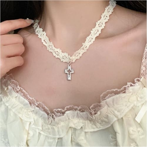 Yzdysg Modische Spitzenkreuze Halskette Tragbar Für Partys Versammlungen Und Einen Hauch Von Eleganten Outfits Modeschmuck Für Frauen Verleihen von Yzdysg