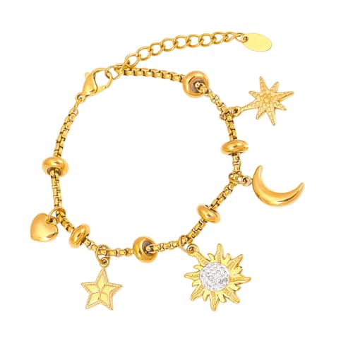Yzdysg Stilvoller Edelstahl Sonnenmondarmband Mit Diamanten Die 16 Cm+4 Cm Erweiterungskette Frauen Accessoire Stahl Sonnenmond Accessoire Detailliert von Yzdysg