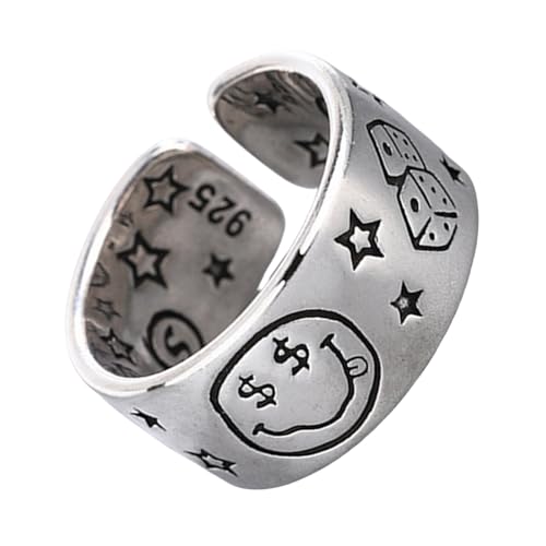 Yzdysg Vintage Smiles Face Dices Star Öffnungsringe Verstellbare Ringe Schmuck Für Mode Enthusiasten Und Retro Liebhaber Lächeln Gesicht von Yzdysg