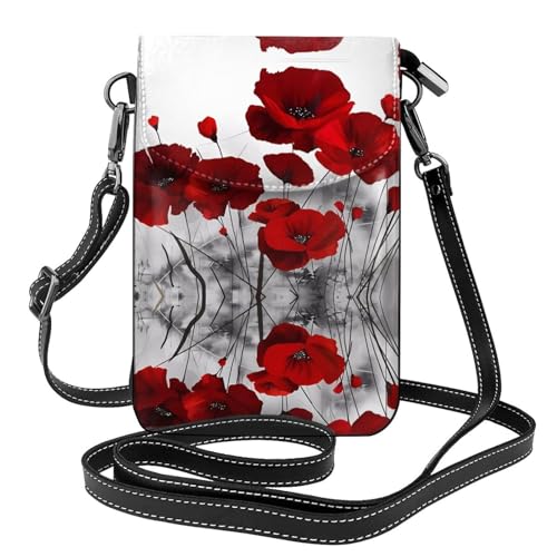 Kleine Umhängetasche, Motiv: rote Mohnblumen, bedruckte Handy-Geldbörse mit Kartenfächern, Schulter-Handtasche mit Riemen Kleine Umhängetasche, Motiv: rote Mohnblumen, bedruckte Handy-Geldbörse mit Kartenfächern, Schulter-Handtasche mit Riemen von YzgWjBhd