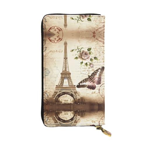 YzgWjBhd Bedruckte Geldbörse für Frauen, Vintage Paris Eiffelturm Schmetterling Große Kreditkartenetui Geldbörsen, Niedliche Multi Pocket Lange Geldbörse von YzgWjBhd