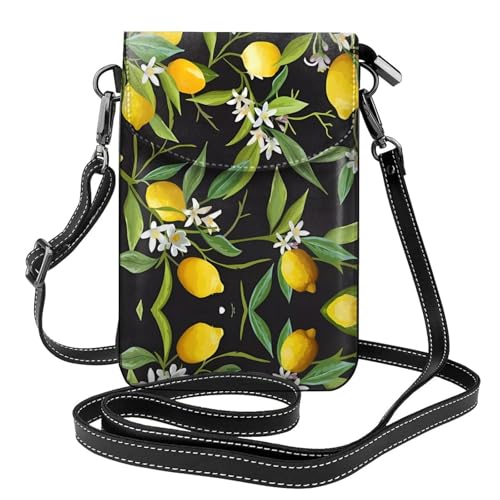 YzgWjBhd Kleine Umhängetasche, Motiv: Zitrone und Blume, bedruckte Handy-Geldbörse mit Kartenfächern, Schulter-Handtasche mit Riemen YzgWjBhd Kleine Umhängetasche, Motiv: Zitrone und Blume, bedruckte Handy-Geldbörse mit Kartenfächern, Schulter-Handtasche mit Riemen von YzgWjBhd