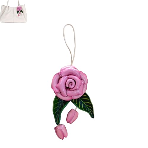 Yzikema Handgefertigter Lederanhänger, Blatt-Motiv, Taschenanhänger, Boho-Zubehör, Leder-Rosen, Schlüsselanhänger, Geldbörse, Anhänger (Rosa) von Yzikema