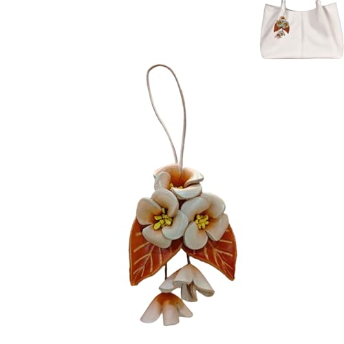 Yzikema Taschenanhänger aus echtem Leder, Blatt-Design, Boho-Zubehör, Leder-Rosen, Schlüsselanhänger, Geldbörse, Anhänger (orange) von Yzikema