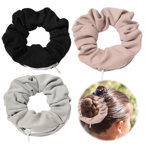 3 Stück Haargummis,Haargummi mit Geldversteck und verstecktem Safe,Bunte Scrunchies Samt Haargummi,Reise-Gadgets für Frauen,Gummibänder Haarbänder Elastischer Bunte Haarschmuck für Mädchen und Damen von YzmrBdqc