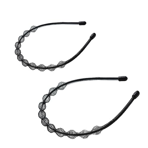 YZOTEK 2 x Unisex Metall Stirnband Haarband - Männer Frauen Schwarz Outdoor Sport Mode Stirnband Haarreif Clips, Blase Feder Elastisch Rutschfest Junge Mädchen Kopfbedeckung von YzoTek