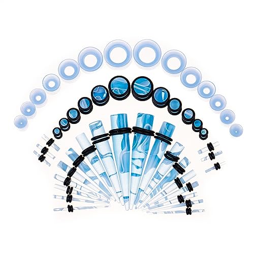 YzoTek 14G-00G Ohr Streckung Bausatz, 50 Stück Marmorierung Acryl Tapers Stecker Silikon Tunnel Ohr Gauges Expander Set, Körper Piercing Schmuck Ohrringe für Frauen Männer Mädchen Jungen von YzoTek