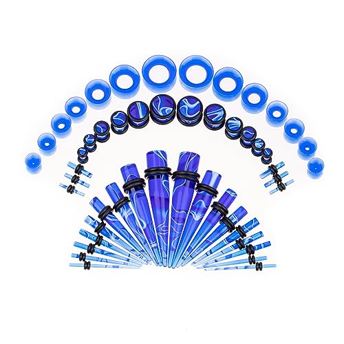 YzoTek 14G-00G Ohr Streckung Bausatz, 50 Stück Marmorierung Acryl Tapers Stecker Silikon Tunnel Ohr Gauges Expander Set, Körper Piercing Schmuck Ohrringe für Frauen Männer Mädchen Jungen von YzoTek