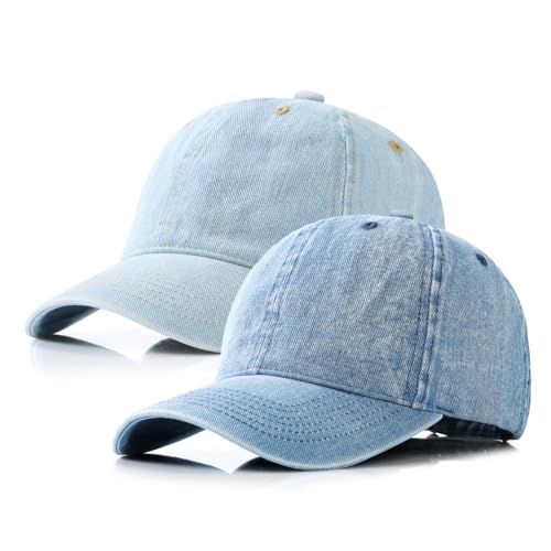 YzoTek 2 Packungen Baseballkappe aus Gewaschenem Denim – Distressed Verstellbare Baumwollmütze Golf-Sonnenkappe für Männer und Frauen von YzoTek
