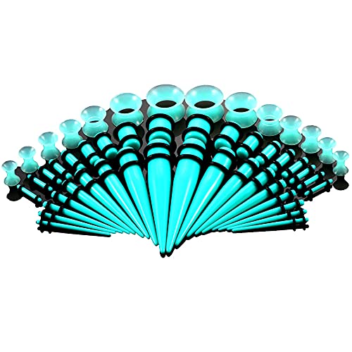 YzoTek Cyan Ohrstreckset, 50 Stück 14G-00G Acryl Taper und Plugs, Silikon Tunnel Ohr Messgeräte Expander Set, Piercing Schmuck Ohrringe für Frauen Männer Mädchen Jungen von YzoTek