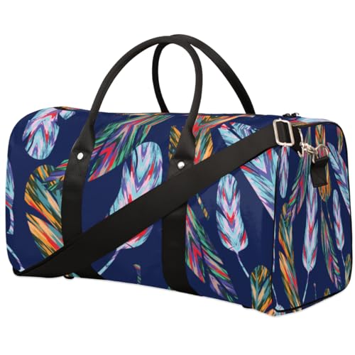 Abstrakte Feder Reisetasche für Männer Frauen Bunte Feder Übernachtung Weekender Tasche Faltbare Reise Duffel Bag Große Sport Gym Bag Wasserdichte Gepäck Tragetasche Reißfest, Mehrfarbig, 17.4 x 8.3 x von Yzrwebo