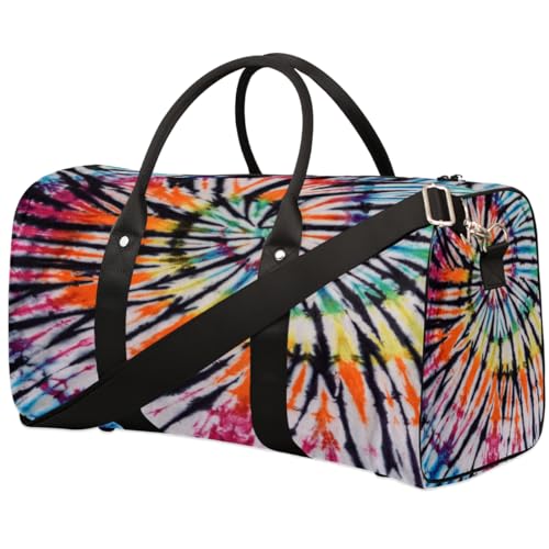 Abstrakte Wirbel Reisetasche für Männer Frauen Regenbogen Tie Dye Übernachtung Weekender Tasche Faltbare Reise Duffel Bag Große Sport Gym Bag Wasserdichte Gepäck Tragetasche Reißfest, Mehrfarbig, 17.4 von Yzrwebo