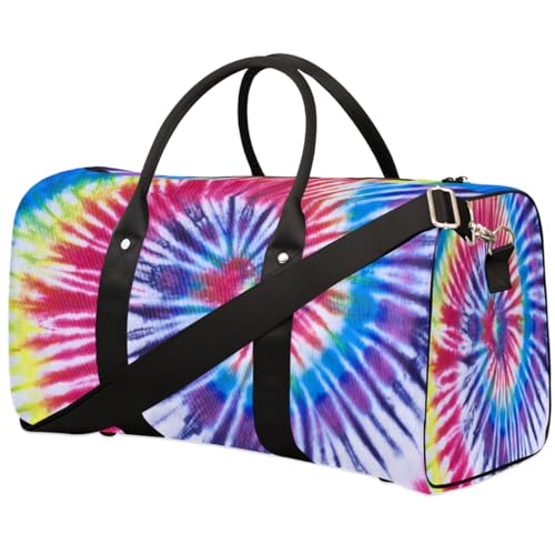 Abstrakte Wirbel Reisetasche für Männer Frauen Tie Dye Thema Übernachtung Weekender Tasche Faltbare Reise Duffel Bag Große Sport Gym Bag Wasserdichte Gepäck Tragetasche Reißfest, Mehrfarbig, 17.4 x von Yzrwebo