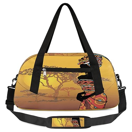 Afrikanische Frauen Gym Duffle Bag Schöne Frau Sport Gym Taschen Overnighter Duffel Bag Wasserdicht Wochenende Sleepover Reise Carry On Taschen Gymnastik Tanz Tragetasche Kleine Seesack, von Yzrwebo