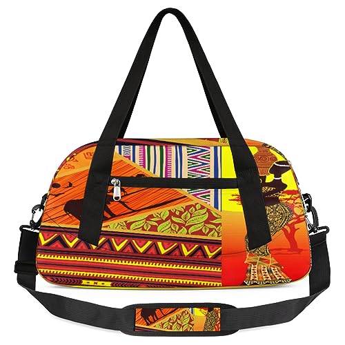 Afrikanische Frauen Gym Duffle Bag Tribe Elefant Sport Gym Taschen Overnighter Duffel Bag Wasserdicht Wochenende Sleepover Reise Carry On Taschen Gymnastik Tanz Tragetasche Kleine Seesack, von Yzrwebo