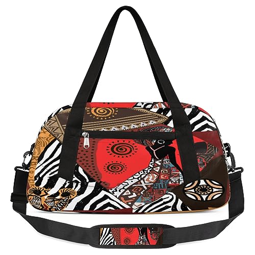 Afrikanische Stamm-Muster Gym Duffle Bag Afrikanische Frau Sport Gym Taschen Overnighter Duffel Bag Wasserdicht Wochenende Sleepover Reise Handgepäck Taschen Gymnastik Tanz Tragetasche Kleine Seesack, von Yzrwebo