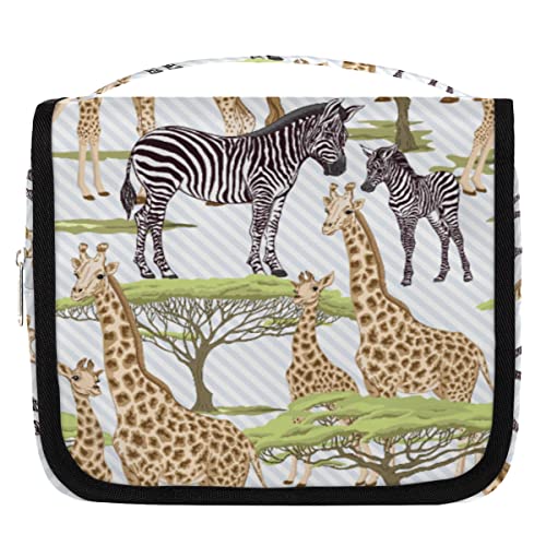 Afrikanische Tier-Giraffe, h?ngende Reise-Kulturtasche f¨¹r Frauen, Zebrabaum, tragbare Reise-Make-up-Tasche, wasserabweisende Reisetasche und Organizer, Kosmetik-Zubeh?r, Mehrfarbig/Meereswellen von Yzrwebo