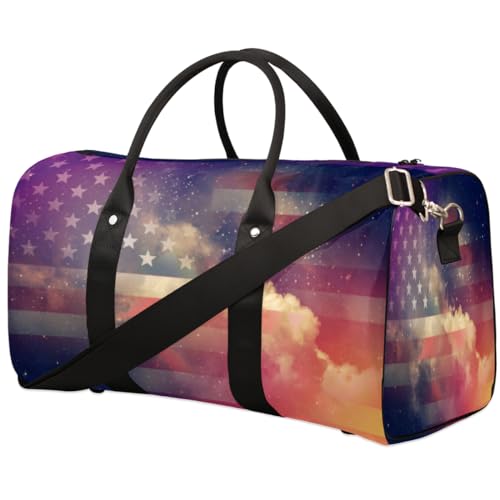 Amerikanische Flagge Reise Duffle Bag für Männer Frauen Sternennacht Übernachtung Weekender Tasche Faltbare Reise Duffel Bag Große Sport Gym Bag Wasserdicht Gepäck Tragetasche Reißfest, Mehrfarbig, von Yzrwebo