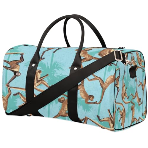 Animal Monkey Travel Duffle Bag for Men Women Palm Tree Overnight Weekender Bag Foldable Travel Duffel Bag Large Sports Gym Bag Waterproof Luggage Tote Bag Tear Resistant, Mehrfarbig, 17.4 x 8.3 x 9.5 von Yzrwebo