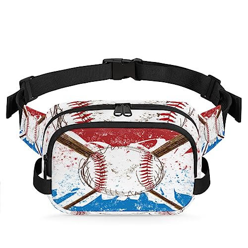 Aquarell-Baseball-Fanny-Packs Gürteltasche für Damen Herren Baseballschläger Hüfttasche Mode Crossbody Tasche Hüfte Bauchtasche mit verstellbarem Gurt für Outdoor Workout Casual Reisen Laufen Wandern von Yzrwebo