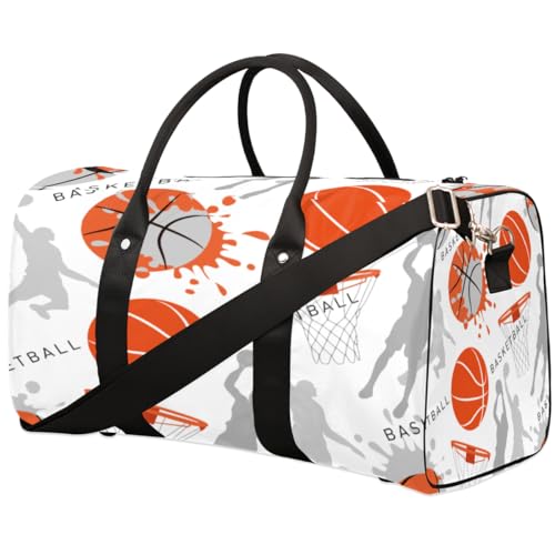 Aquarell-Basketball-Reisetasche für Männer und Frauen, Sport-Thema, Übernachtung, Wochenendtasche, faltbare Reisetasche, große Sporttasche, wasserdichte Gepäck-Tragetasche, reißfest, Mehrfarbig, 17.4 von Yzrwebo